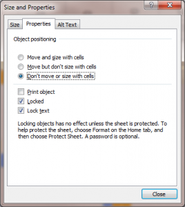 Size and Properties window - Click on Properties tab