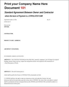 Standard Agreement Between Owner and Contractor Template