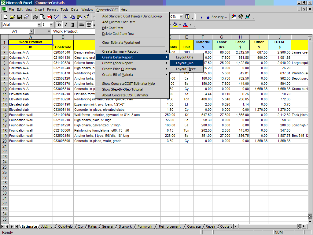 ConcreteCost Estimator for ExcelConstruction Office Online