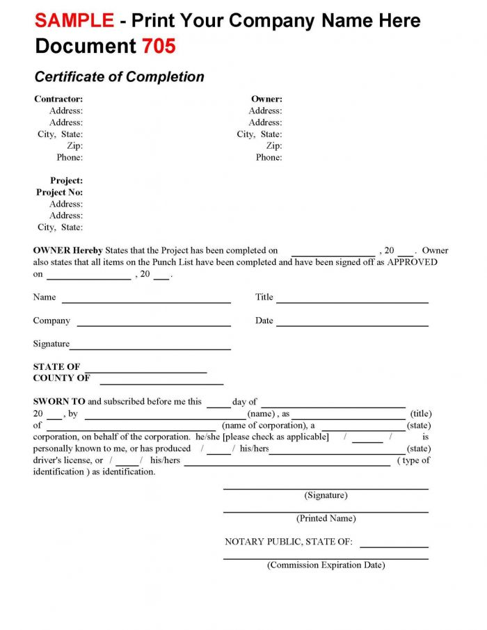 Certificate of Completion
