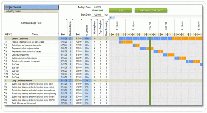 Excel Construction Schedule 7 day view